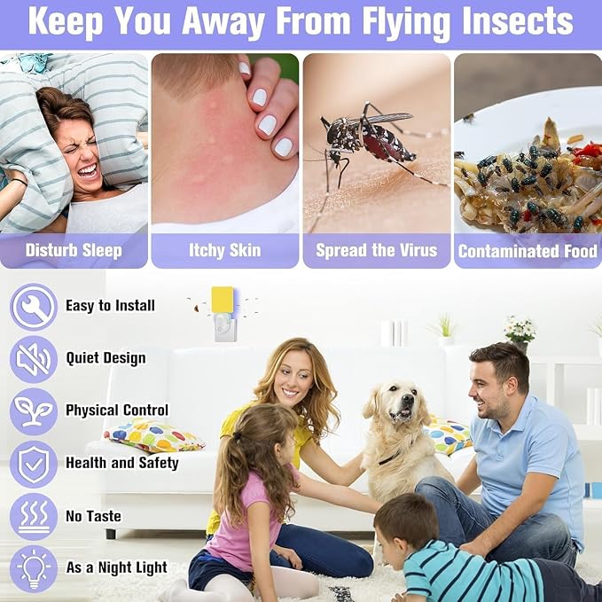 Flying Insect Trap Plug-in, Indoor Mosquito & Gnat Killer, Safe Non-Toxic UV Light Fly Catcher, Night Light Bug Trap with Sticky Pad for Flies, Gnats, Moths (1 Pack, Ivory)