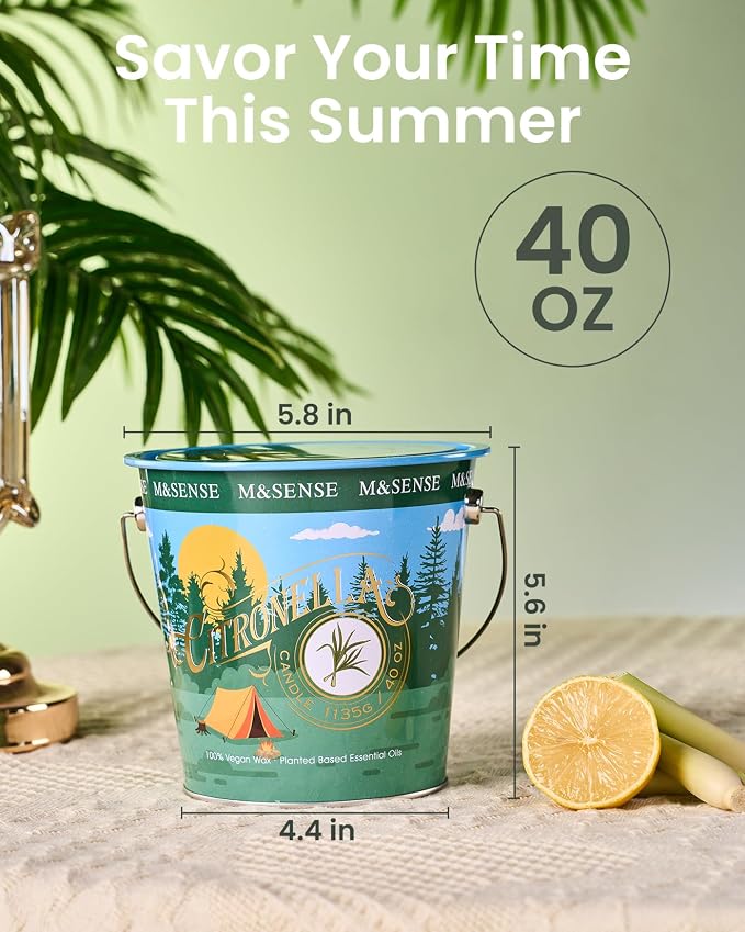 M&SENSE Citronella Candles Outdoor, 40 oz Larger Lemon Verbena Rose Summer Candles for Patio Camping,250 Hours Burn Citronella Oil Soy Candle for Indoor Home Scented,