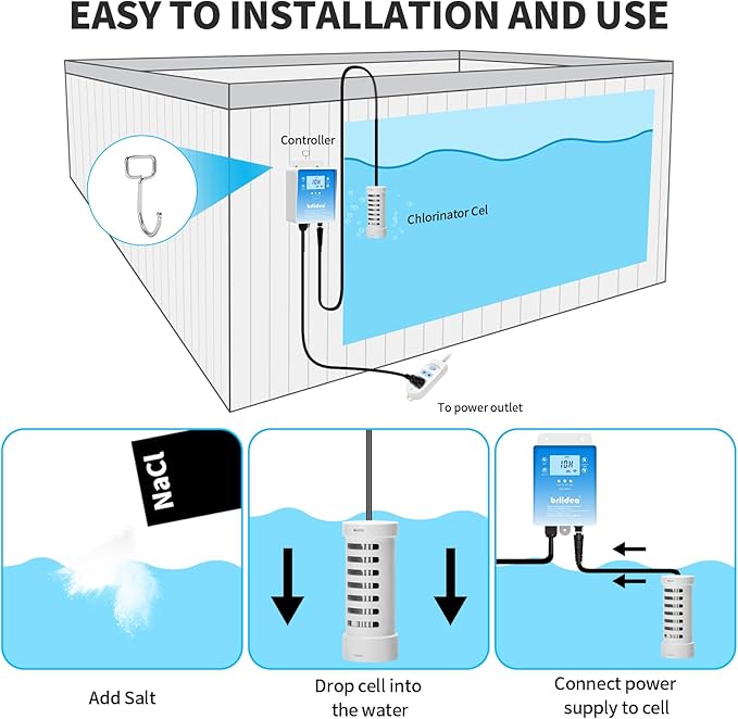 WiFi Salt Chlorine Generator, Briidea Chlorine Generator with USA Titanium Salt Cell, APP Monitoring & Real-Time Salt Alerts, for Swim Spas Up to 2,000 Gallons