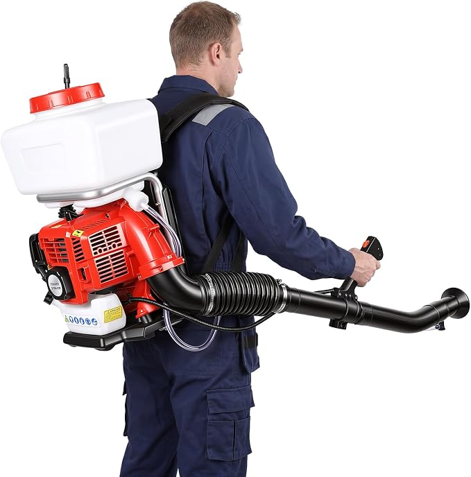 43cc Gas Powered Mosquito Fogger, Backpack Sprayer Cold Fogger with 3.7 Gallon Tank, Adjustable Liquid Spray Powder Duster for Orchard Farm Garden Yard Crop Spraying Control (Red)