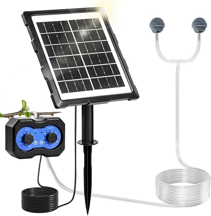 Yeomi Solar Aerator for Pond, 3W Solar Air Pump, 2 Working Modes (18H/36H), Solar Pond Oxygen Pump for Hydroponics, Fish Pond, Fish Tank, Outdoor Fishing