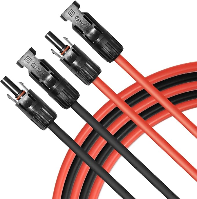 15FT Black + Red 10AWG(6mm²) Solar Panel Extension Cable Wire, Solar Adaptor Cable with Female and Male Connector - Set of 2