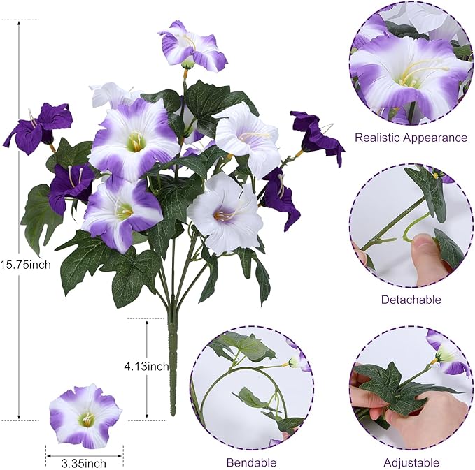 Geegoods Artificial Flowers Plants for Outdoors, 8 Bundles UV Resistant Fake Faux Petunias for Outdoor Planters Patio Front Porch Balcony Garden Decor