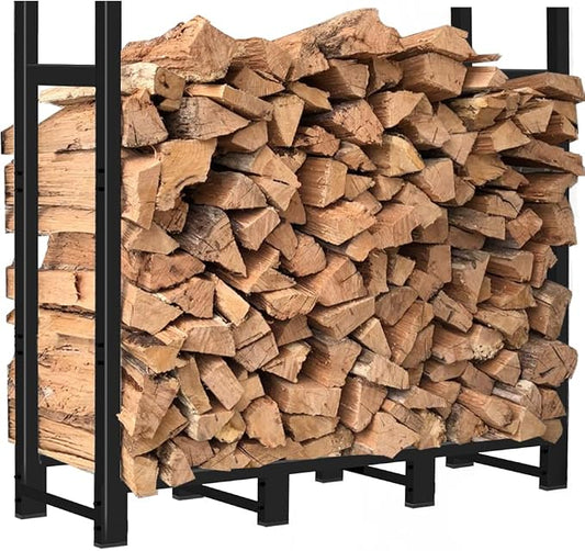 4ft Firewood Rack Adjustable Heavy Duty Fire Wood Stand Holder for Outdoor Indoor Fireplace Log Storage, Metal Lumber Stacker Organizer, Black