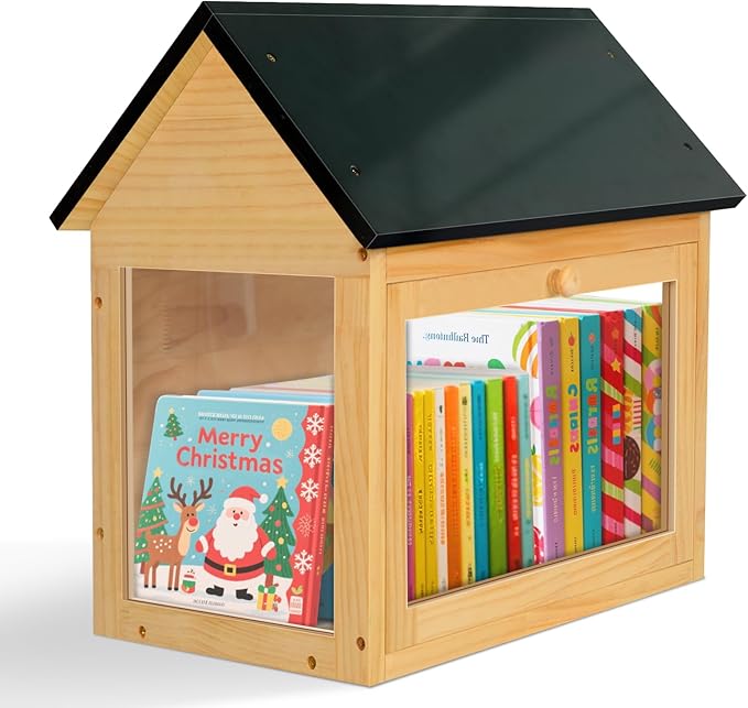 Little Library, Outdoor Library Book Box for Sharing Books, Wood DIY Storage Cabinet Easy Mount Neighborhoods Community and Schools