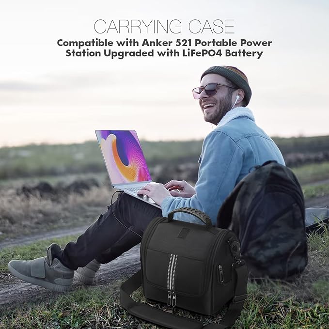 Portable Power Station Carrying Case Bag Compatible with Anker 521 Power Station Generator Protective Shoulder Bag Cover with Pocket for Outdoor Travel Camping Charging Accessories