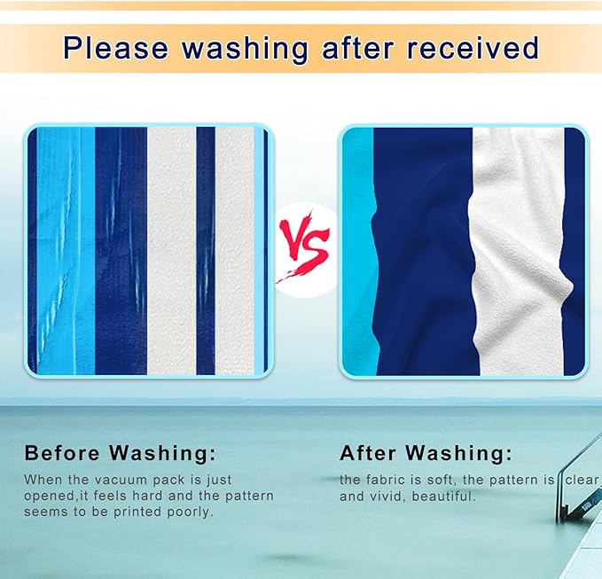 Lounge Chair Towel Cover, Beach Chair Covers (Pack of 2), Chaise Lounge Cover with 3 Pockets for Pool Beach Garden Courtyard Outdoor Trips, 85 x30 in,Striped Dark Blue White & Sky Blue