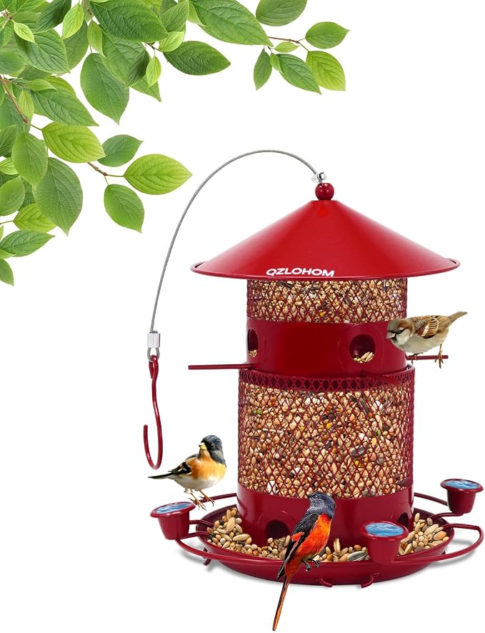 Outdoor Metal Bird Feeder, Hanging 360-Degree Feeding with Large Capacity 3.8LB, Durable Rust-Proof Iron for Yard, Garden & Balcony, Easy to Clean for Bird Lovers