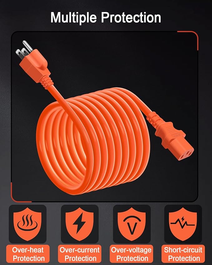 YEZriler 3M/10FT Heavy-Duty Charging Cable for Jackery Power Station Explorer 3000/2000/1500/1000, Ecoflow Delta/River/Series, Bluetti EB3A, Anker 757/767, 125Volt 15Amps AC Power Cord - Orange