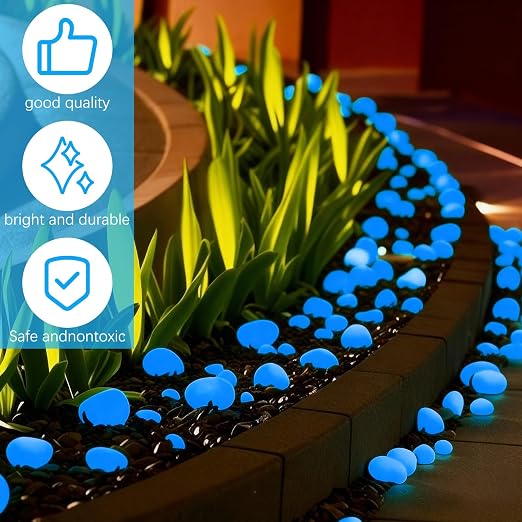 Novabright 500 Pcs Glow in The Dark Rocks, Glow Pebbles for Landscaping Outdoor Decor Glowing Rock Powered by Light or Solar for Garden Lawn Yard, Aquarium, Walkway, Fish Tank, Pathway