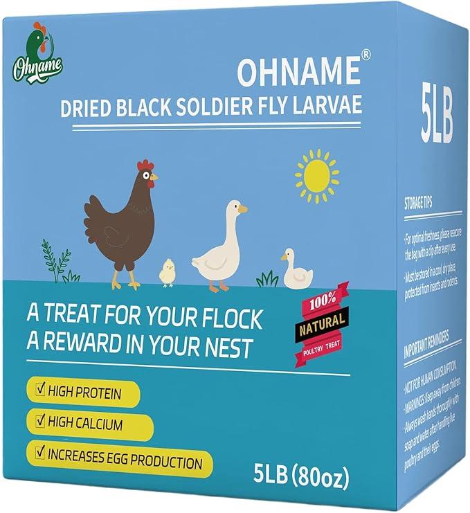5LB Dried Black Soldier Fly Larvae for Chickens - 85X More Calcium Than Mealworms for Strong Eggshells, High-Protein Chickens Treats for Laying hens, Birds, Ducks