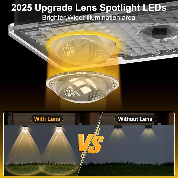 Solar Fence Lights Outdoor 16 Pack, Warm White & Cool White & 6 Colored+RGB Color Changing, High Bright LED Spot Lens Deck Lights Dusk to Dawn for Backyard Stair Railing Patio Wall, IP65 Waterproof