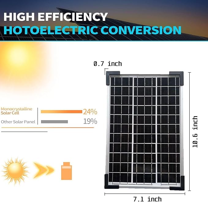5W Solar Panel High Efficiency 12V Portable Solar Chargerfor Small Devices Monocrystalline Photovoltaic Module LED Lights, Power Banks, and 12V Batteries, Ideal for Outdoor Use