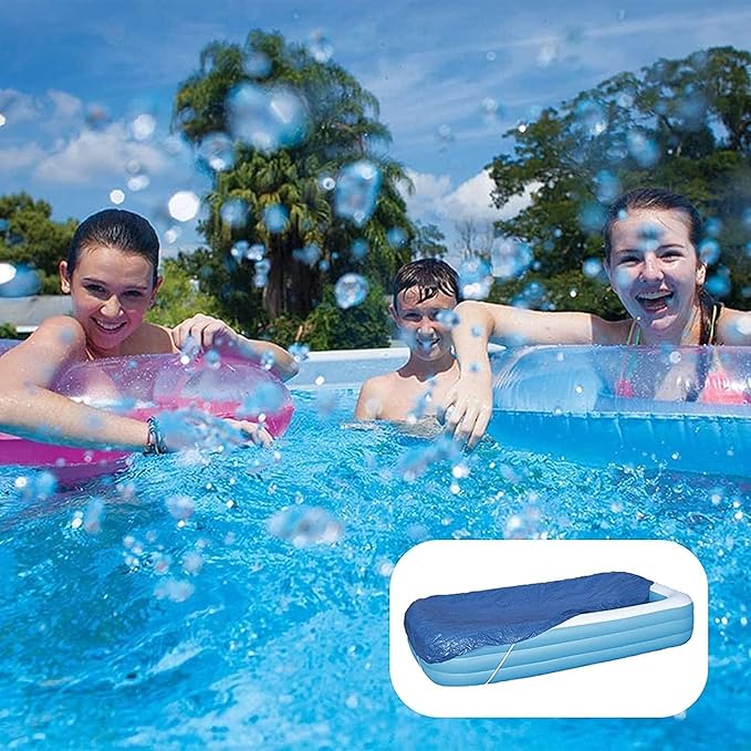 Inflatable Pool Cover for 120in x 72in Rectangle Swimming Pool, Rectangular Pool Covers, Built-in Elastic Dustproof Rainproof Foldable Above Ground Pool Cover (Blue, 120in x 72in)