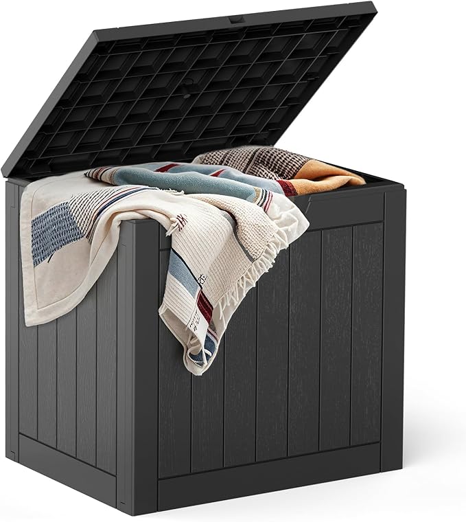 31 Gallon Capacity Deck Box, Outdoor Waterproof Resin Lockable Storage Box for Patio Cushions, Gardening Tools, Pool Accessories Container - Black