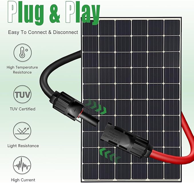 Twin Wire 70 Feet Solar Extension Cable 10AWG with -IP67- Female and Male Connector, Bonus Four Pairs of Free Connector Solar Panel Adapter kit Tools (6 Pairs connectors)