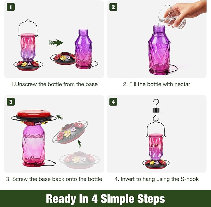 Kingsyard Glass Hummingbird Feeder for Outdoors + Kingsyard Glass Hummingbird Feeder for Outdoors