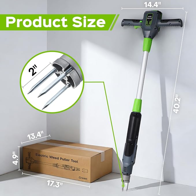 Weed Puller Tool, 21V Powerful Garden Tools Electric Weeding Tool with 2.0Ah Battery and Charger, Gardening Tools Weeder Tool with 3-Claw Steel Head for Smooth Weeding, Gifts for Men Women