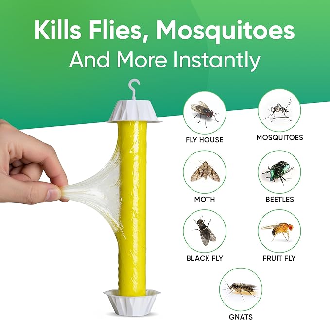 Sticky Fly Trap Indoor & Outdoor Pack of 4 | Hanging Fly Stick for Gnats, Flies, Wasps, Mosquitoes & Other Flying Bugs | Fly Trap Sticky | Home Pest Control | Flying Insect Trap Rolls | Ucatch