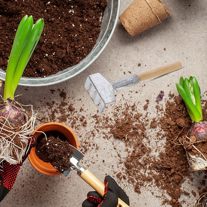 Complete Set of 5 Miniature Gardening Tools for Outdoor and Terrarium Plants – Mini Hand Shovels - Rake - Planting Shovel Iron Child Flowers – for Bonsai Tree Garden and