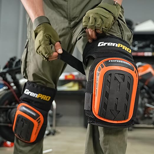 GRENPRO Professional Knee Pads for Work,Heavy Duty Thick Foam Knee Pads Tools,Knee Pad with Soft Gel Cushion for Construction,Work,Flooring,Gardening,Cleaning,Tiling,Orange