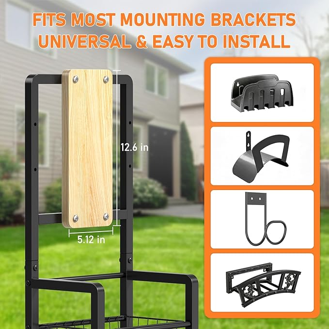 Retractable Hose Reel Stand, Freestanding Garden Hose Holder for Outside with Mounting Brackets, No Wall Installation, Fits Most Garden Hose Reels (Reel Not Included)