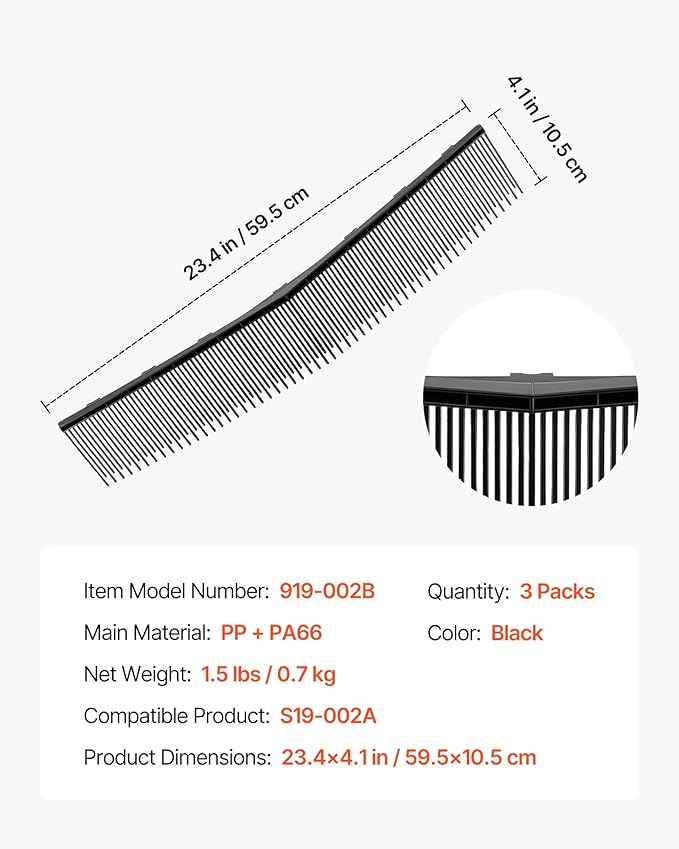 VEVOR 3 Packs Lawn Sweeper Brush Replacement, Compatible with VEVOR 26 in Lawn & Leaf Collector Sweepers, Yard Sweeper Brush Paddle with Durable V-Shaped Bristles for Easy Grass Leaf Cleanup