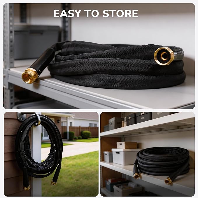 Lightweight Flat Garden Hose 100 FT, 3/4" GHT Flexible Water Hose with Spray Nozzle, Durable 800D Fabric, Kink Free Design, Portable Garden Hose for Lawn, Yard, Car Wash
