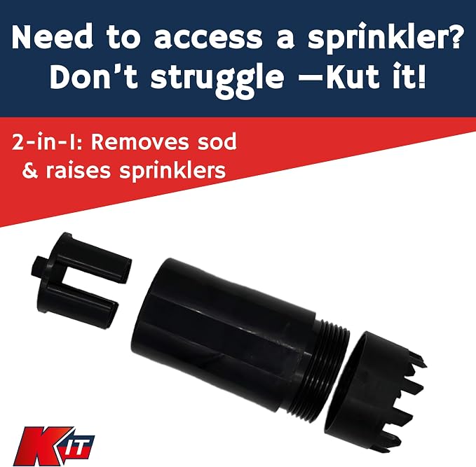 K-IT KUT-IT 2-in-1 Turf Removal and Sprinkler Cap Tool, No-Dig Irrigation Maintenance Device for Grass Clearing and Lawn Repairs, Works by Hand, Wrench, or Drill