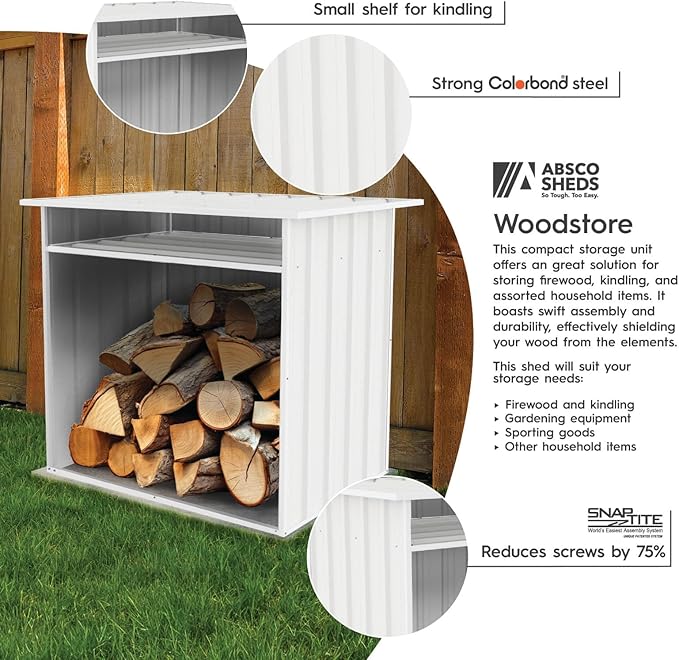 ABSCO 4' x 2.5' x 3.7' DIY Galvanized Steel Firewood Shed, Surfmist White