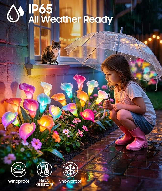 KOOPER Solar Lights Outdoor Decorative, Color Changing Solar Garden Lights With 10 Calla Lily Flower Lights, Solar Flowers Outdoor Waterproof IP65 For Yard Lawn Garden Decor, Gift For Women Mom 2 Pack