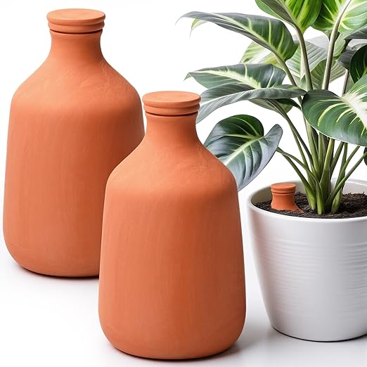 DoubleFill 2 Pcs 100 oz Ollas Terracotta Watering Pots Self Watering Planter Insert Terracotta Globes Clay for Outdoor Indoor Garden Plants, Easy to Refill