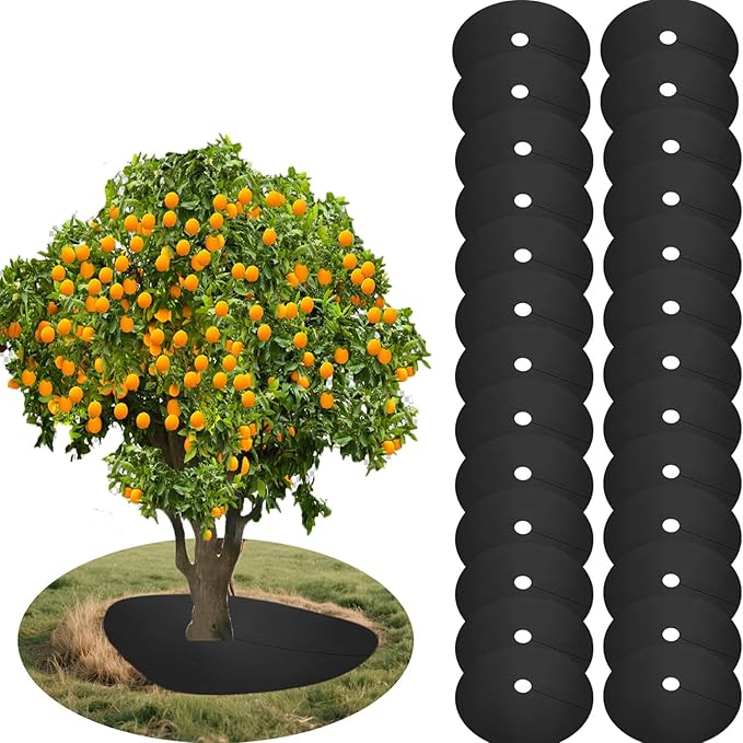 32-Pack 20.5 Inch Weed Barrier Mats - Thickened Non-Woven Tree Rings, Reusable Landscape Fabric for Mulch, Plant Protection & Anti-Grass Gardening (Black)