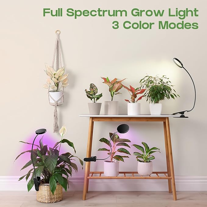 LED Grow Light, Clip On Plant Lights for Indoor Growing with 3,6,12 H Timer, 10 Dimmable Levels Grow Lights for Indoor Plants Full Spectrum, for Houseplants, Bonsai, Pot Plant (1-Pack)