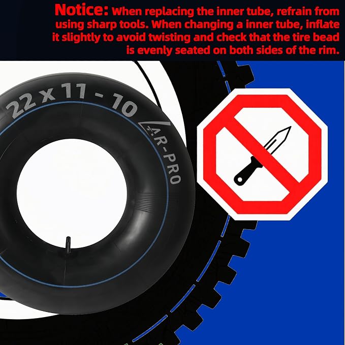 AR-PRO Replacement 22x11-10, 20x10-10 Inner Tubes With TR13 Straight Valve Stems for ATV UTV, Lawn Tractor, Garden Trailer, Golf Cart, Snow Blowers - Made from Durable Butyl Rubber (2-Pack)