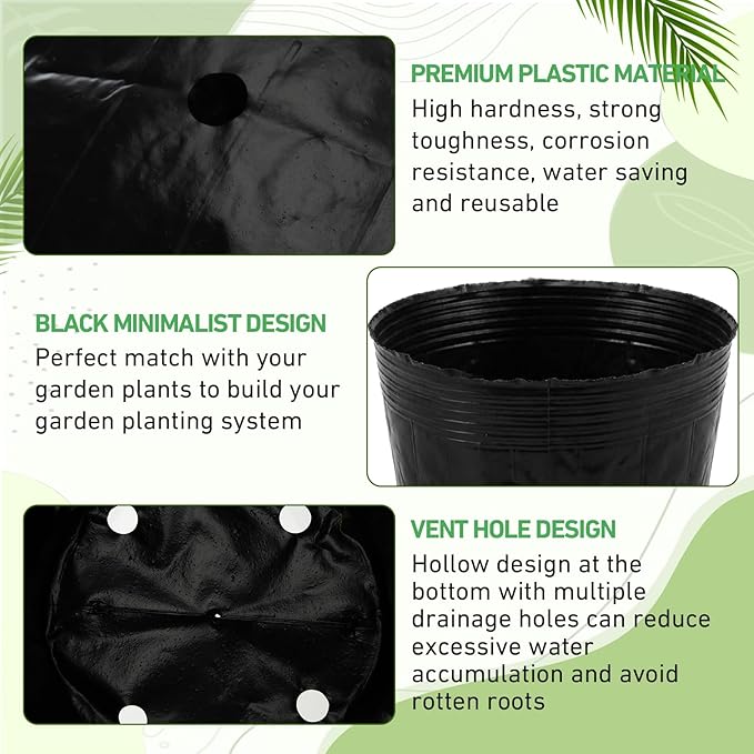 30 Pcs 5 Gallon Nursery Bags 13.8 Inch Thicken Soft Plastic Seedling Pots Seed Plant Bags with Drainage Holes for Large Flowers Trees Vegetables Indoor Outdoor Women Gardening Gifts, Black