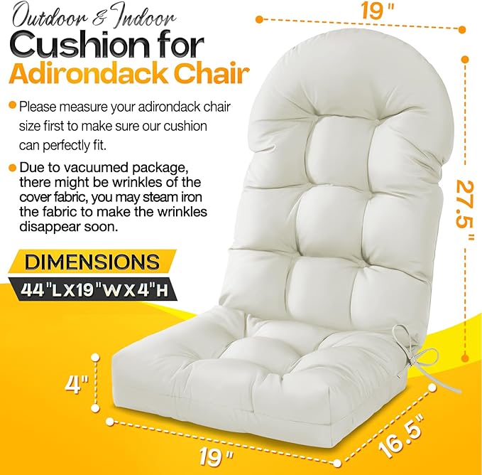MAGIC ELEPHANT Adirondack Chair Cushion, Memory Foam Outdoor Chair Cushion, Water-Repellent Thick High Back Patio Rocking Chair Pad Seat Cushion Replacement (Cream)