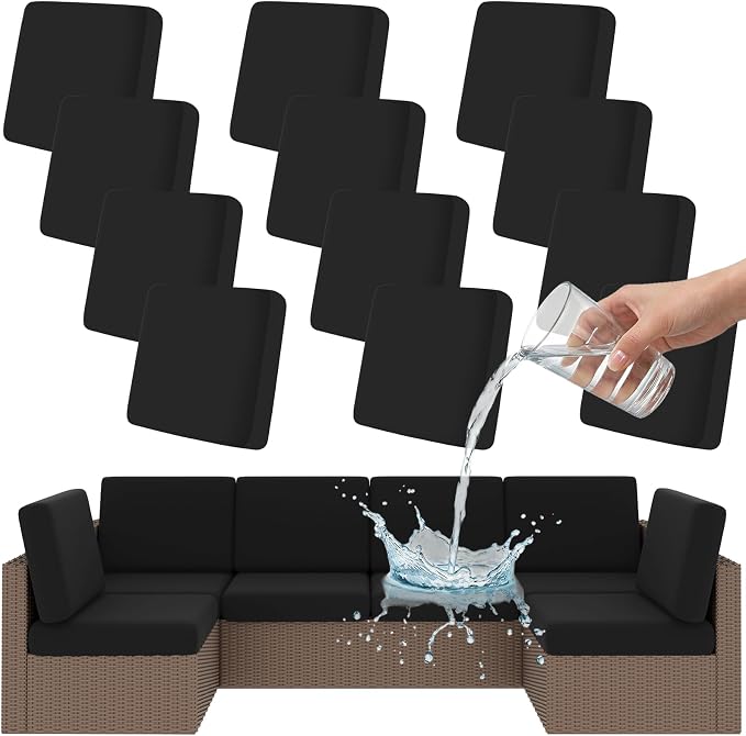 Smiry Waterproof Patio Cushion Covers, Stretch Outdoor Couch Slipcovers Replacement Washable Furniture Protector Sofa Chair Seat Cover for Dogs and Pets (12 Pcs, Black)