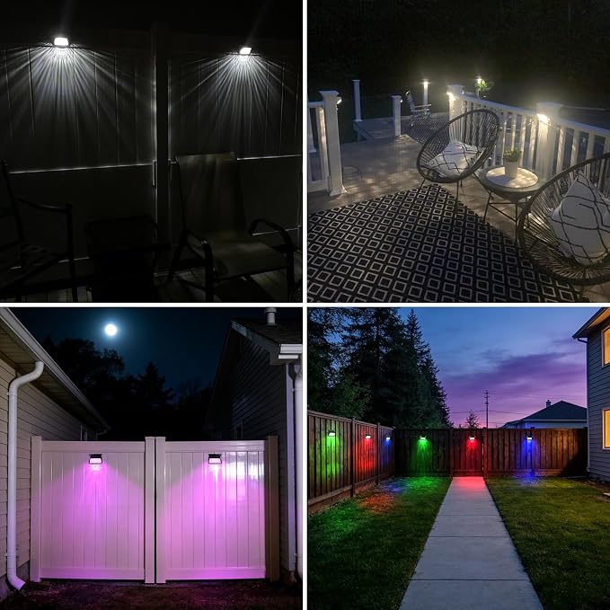 Tadyreal Solar Fence Lights Outdoor Waterproof Ip65, 10 Lighting Modes Fence Lights Solar Powered with 15 Bright Led Lens, Backyard Light Outdoor for Deck Railing Step Pool Patio Wall - 16 Pack