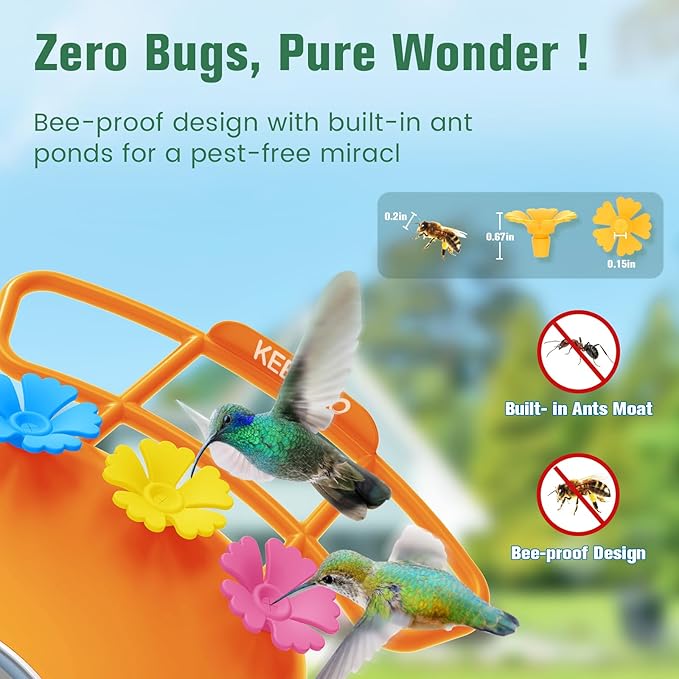 2.5K Hummingbird Feeder with Camera, Wireless Smart Bird Feeders for Outdoors, 2.4Ghz WiFi, AI Bird Identify, Instant Notification, Include 32GB SD Card, Ant Moat & Bee-Proof (Orange)