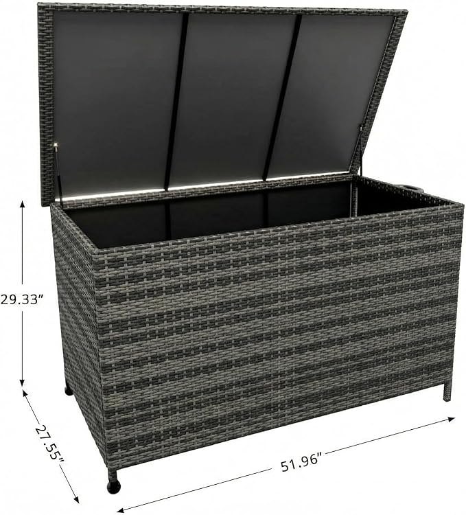 GarveeHome 185 Gallon Wicker Deck Box, All-Weather Outdoor Storage Bin with Rattan Finish, Large Capacity for Patio Furniture, Cushions, Pool Supplies & Garden Tools