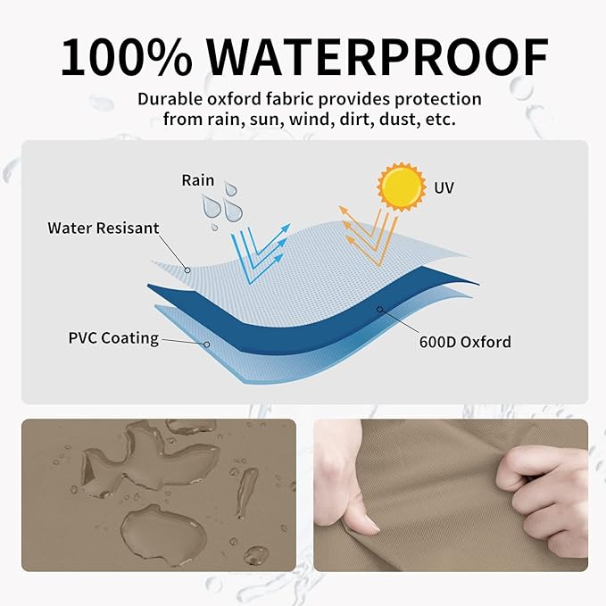 Easy-Going Outdoor Ottoman Cover, Waterproof Patio Ottoman Cover, Heavy Duty Outdoor Furniture Cover with Padded Handles (2 Pack-25"x25"x17", Camel/Dark Brown)