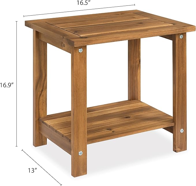VICTORY RELAX Solid Acacia Wood Side Table with 2-Tier Storage, Weather-Resistant Outdoor Indoor End Table, Natural Rustic Color Night Stand