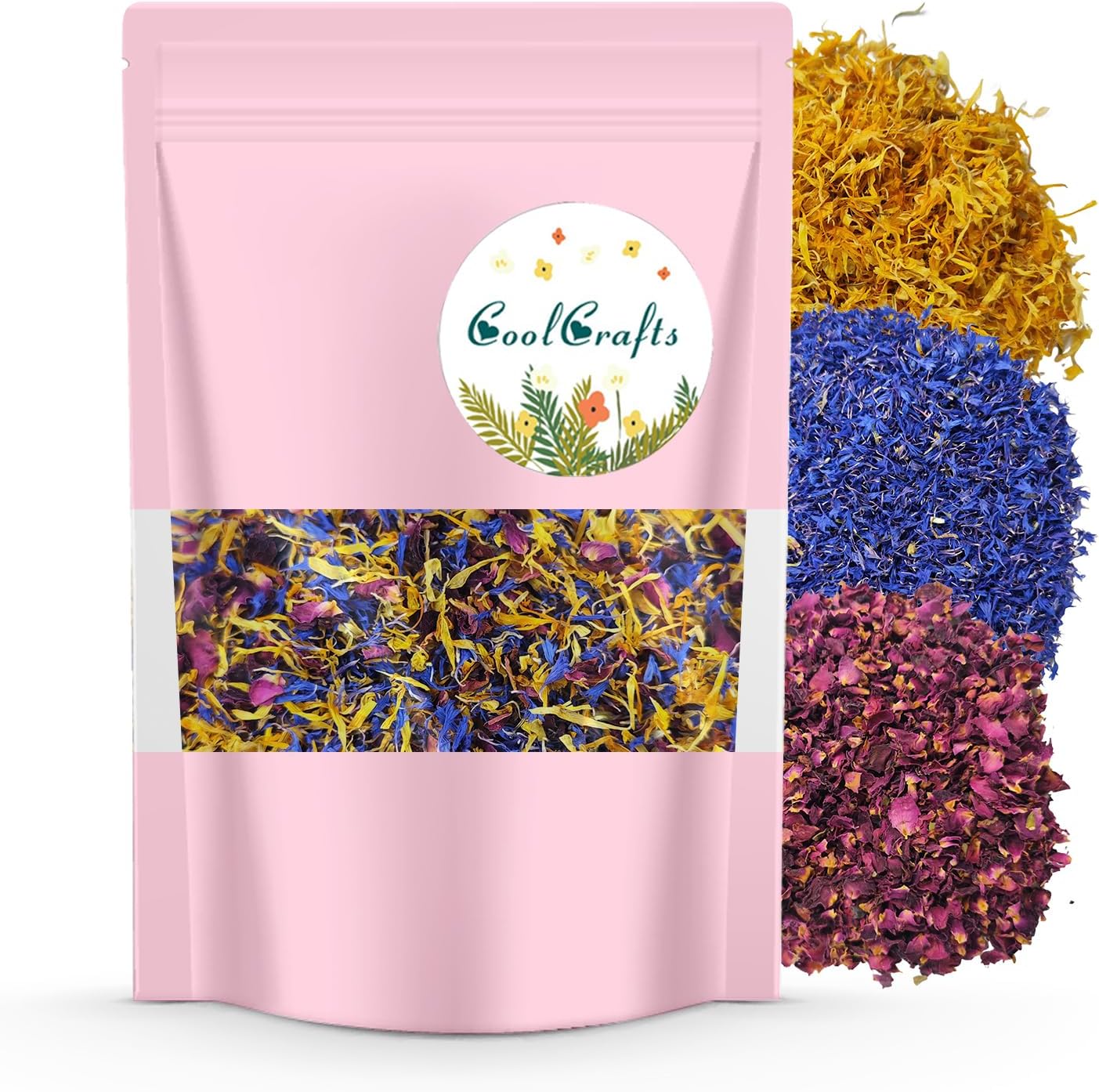 Dried Flower Petals Blend 1oz Natural Dried Rose Petals, Calendula, Cornflower for Cake Decorations, Crafts, Confetti