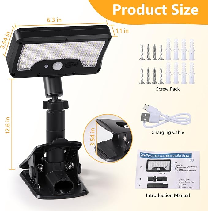 Clip On Solar Lights Outdoor with Motion Sensor, 360°Rotatable & Vertically Adjustable Solar Fence Lights with 92 LEDs (600 LM, 6000 K),IP65 waterproof Security light for deck, Gutter, Camping(4 Pack)