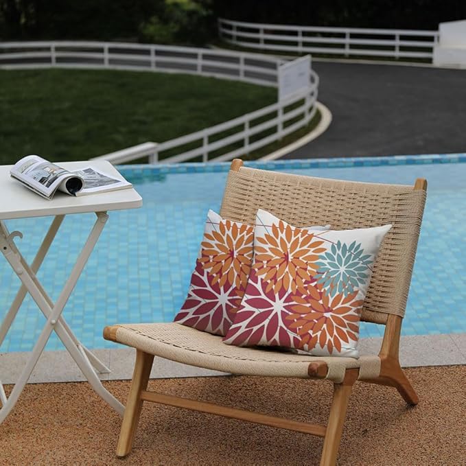 DFXSZ Outdoor Throw Pillow Covers 16x16 Inch Set of 2 Waterproof Spring Summer Geometric Elegant Burnt Orange Outdoor Pillow Covers for Patio Funiture Garden Couch 168D16