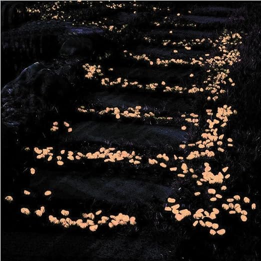 150Pcs Glow Stones Glow in The Dark Garden Stones Pebbles, Gardening Luminous Stones Outdoor Decor Glowing Water Fish Tank Gravel (Orange)