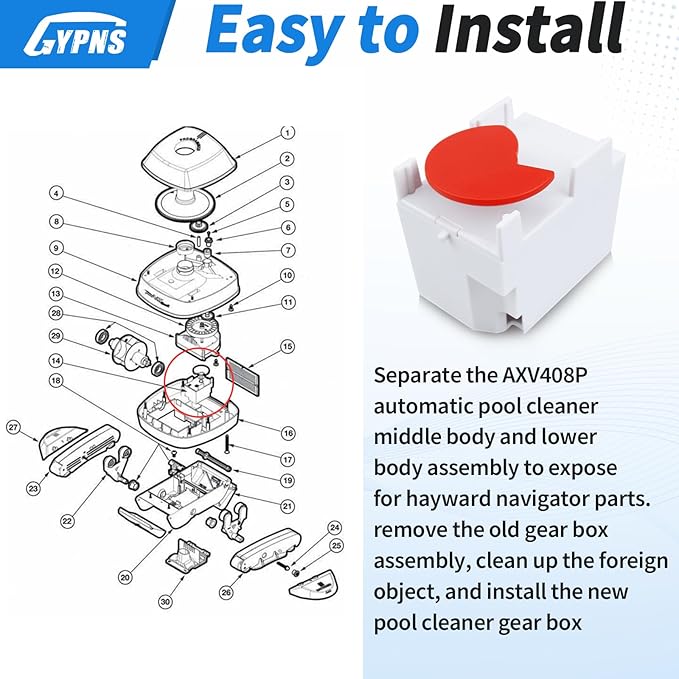 AXV408P Pool Gear Box Assembly Fit for Hayward Navigator Pro Automatic Pool Cleaner, Pool Vacuum Replacement Parts, Compatible with Hayward Navigator Pro Automatic Pool Cleaner 2025ADC and 925ADC