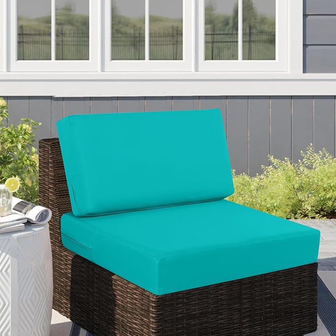 idee-home Outdoor Chair Cushions for Patio Furniture, Outdoor Seat Cushion | Waterproof Hampton Bay Deep Seat Replacement Couch Chair Cushions for Garden Backyard Blue 26.5 x 26.5