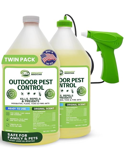 Mosquito Magician Handheld Battery Sprayer Bundle – Includes 2 × 1-Gallon Ready-to-Use Mosquito Spray – Kills Mosquitoes, Fleas & Fire Ants – Adjustable Nozzle for Easy Yard & Patio Application